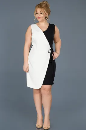 15669 Black-Ecru Colour Block Wrap Dress