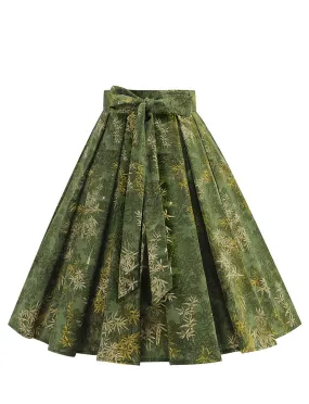 1950S Green High Waist Pleated Swing Skirt