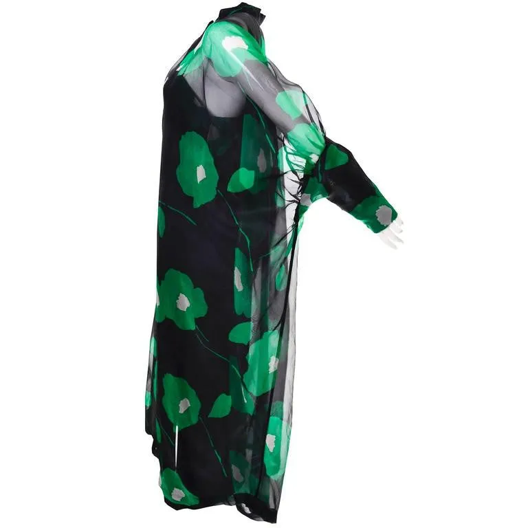 1980's Black and Green Floral Organza Vintage Dress and Caftan Custom Isabell Gerhart