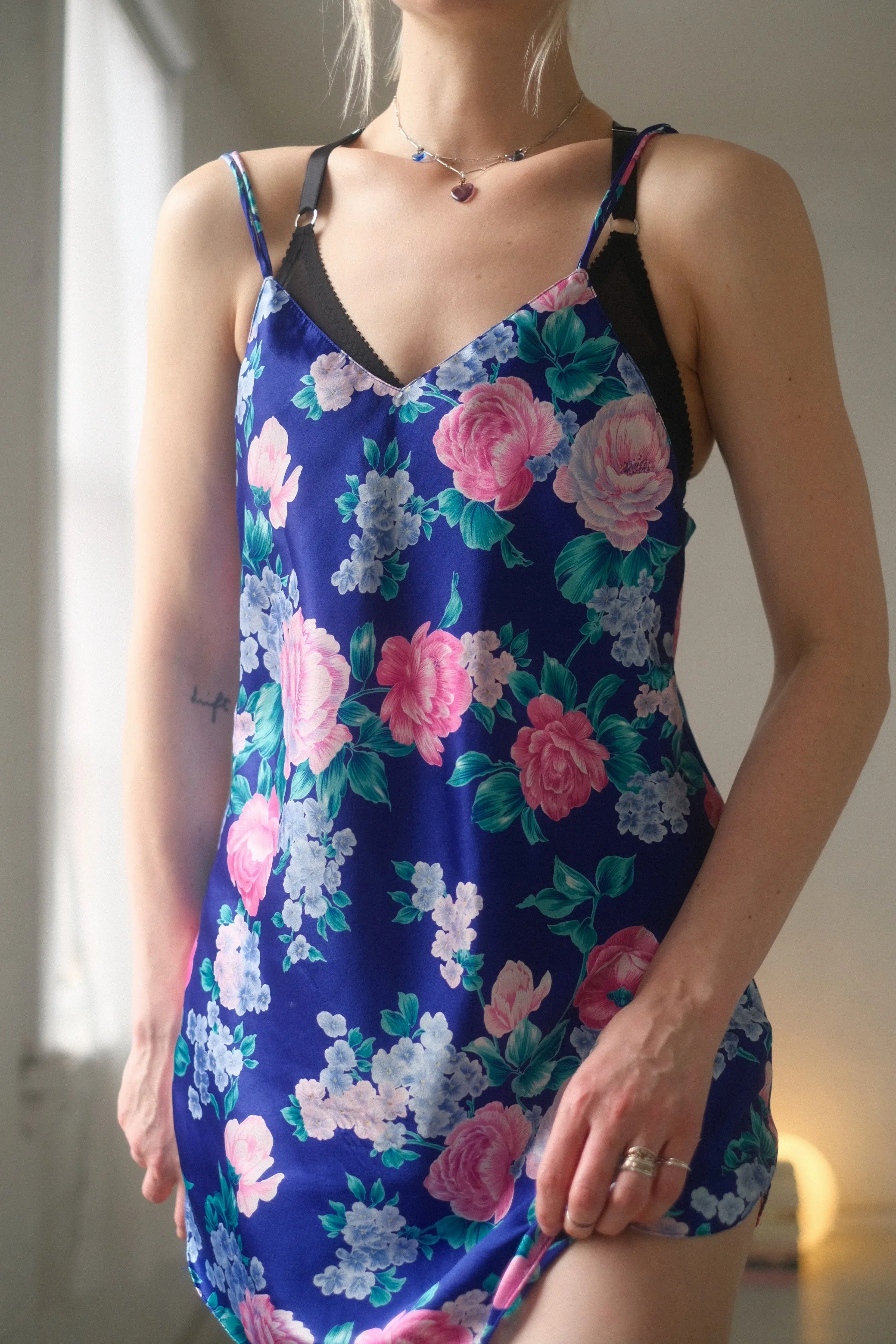 1980s Indigo Garden Slip Dress