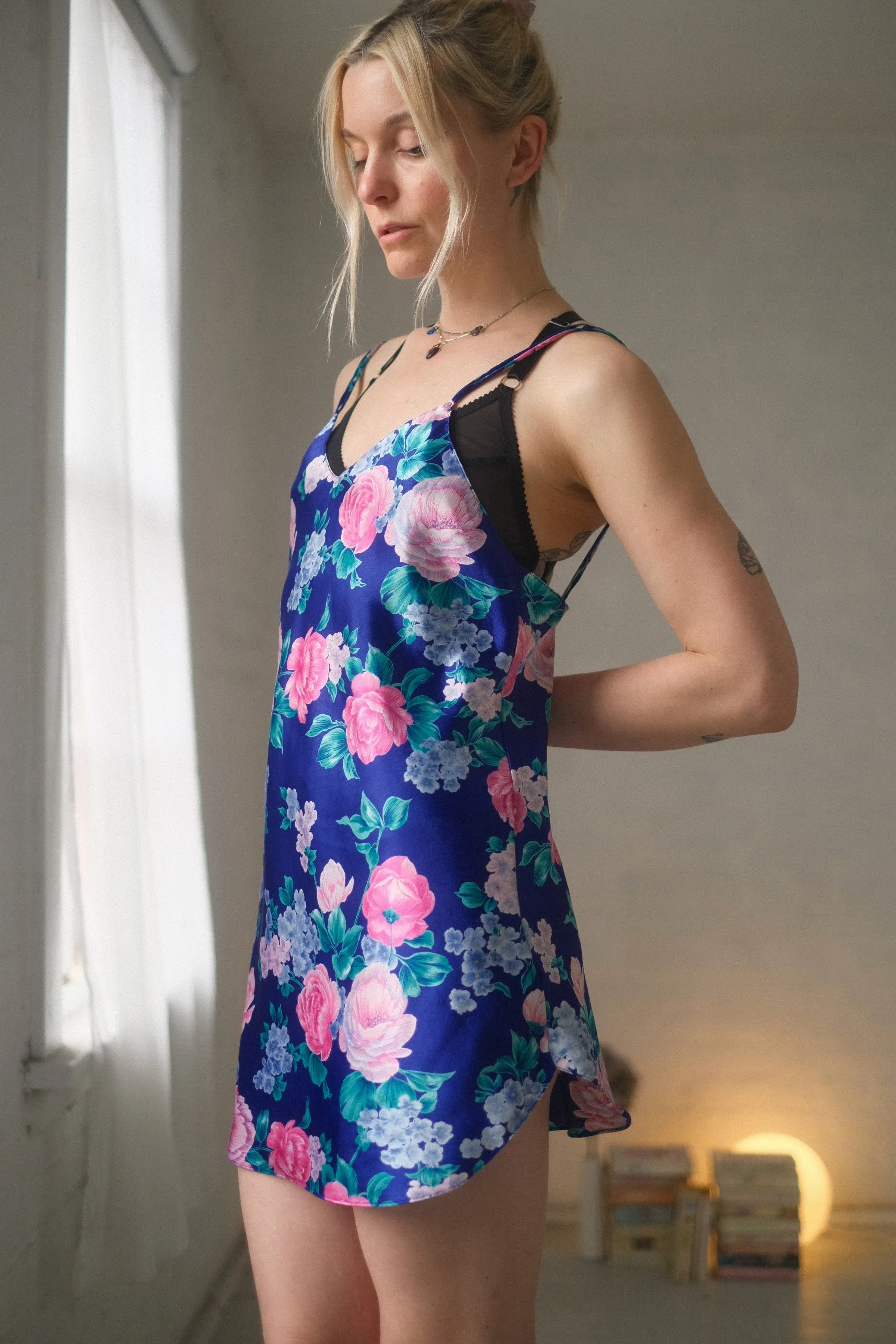 1980s Indigo Garden Slip Dress