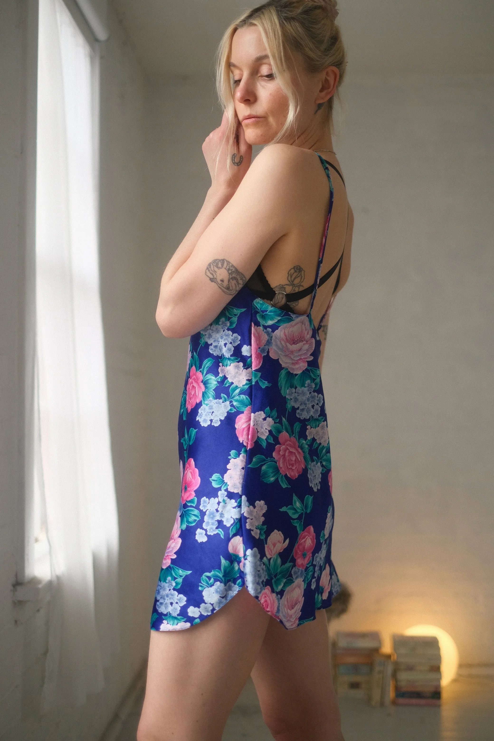 1980s Indigo Garden Slip Dress