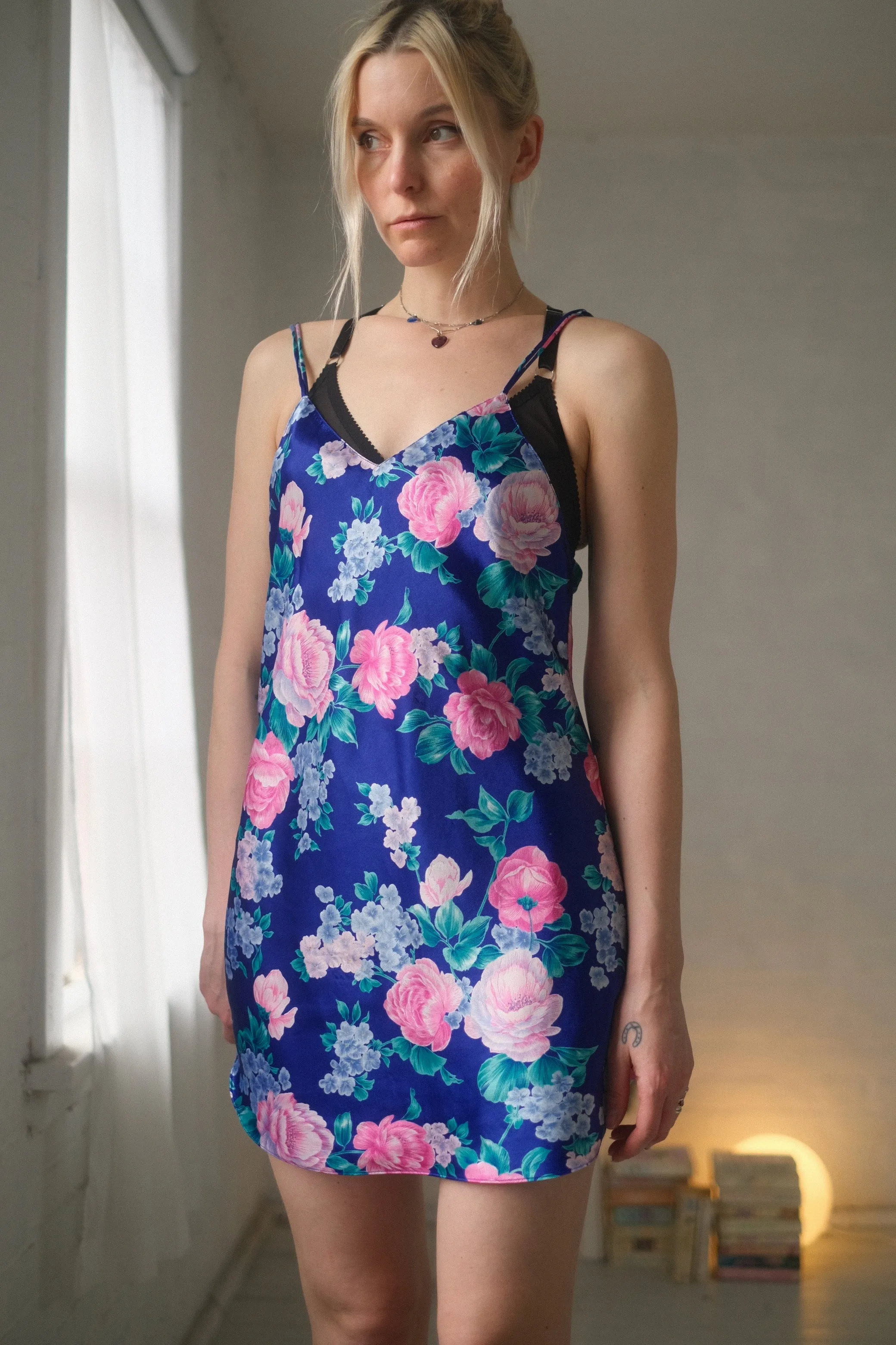 1980s Indigo Garden Slip Dress