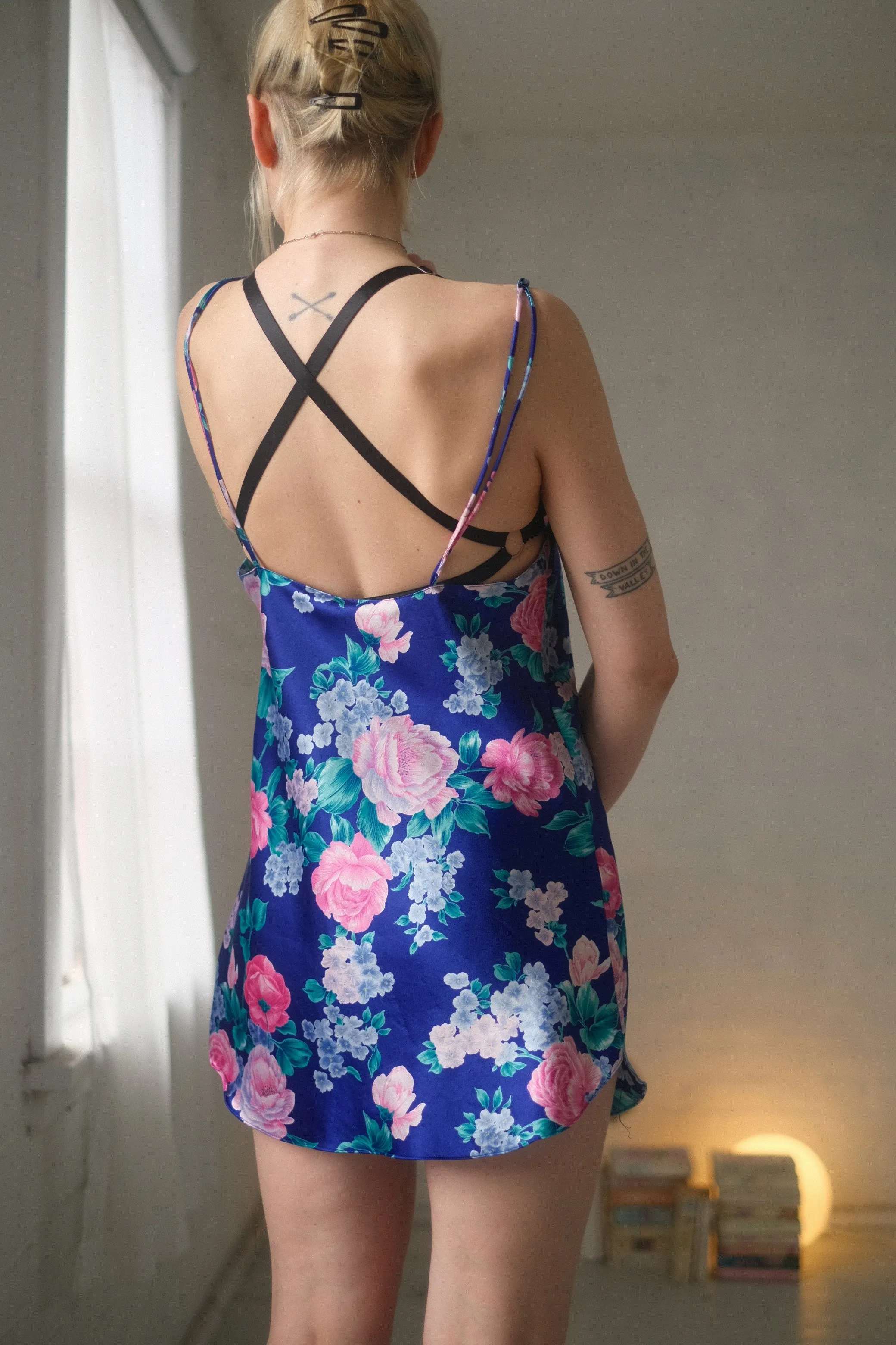 1980s Indigo Garden Slip Dress