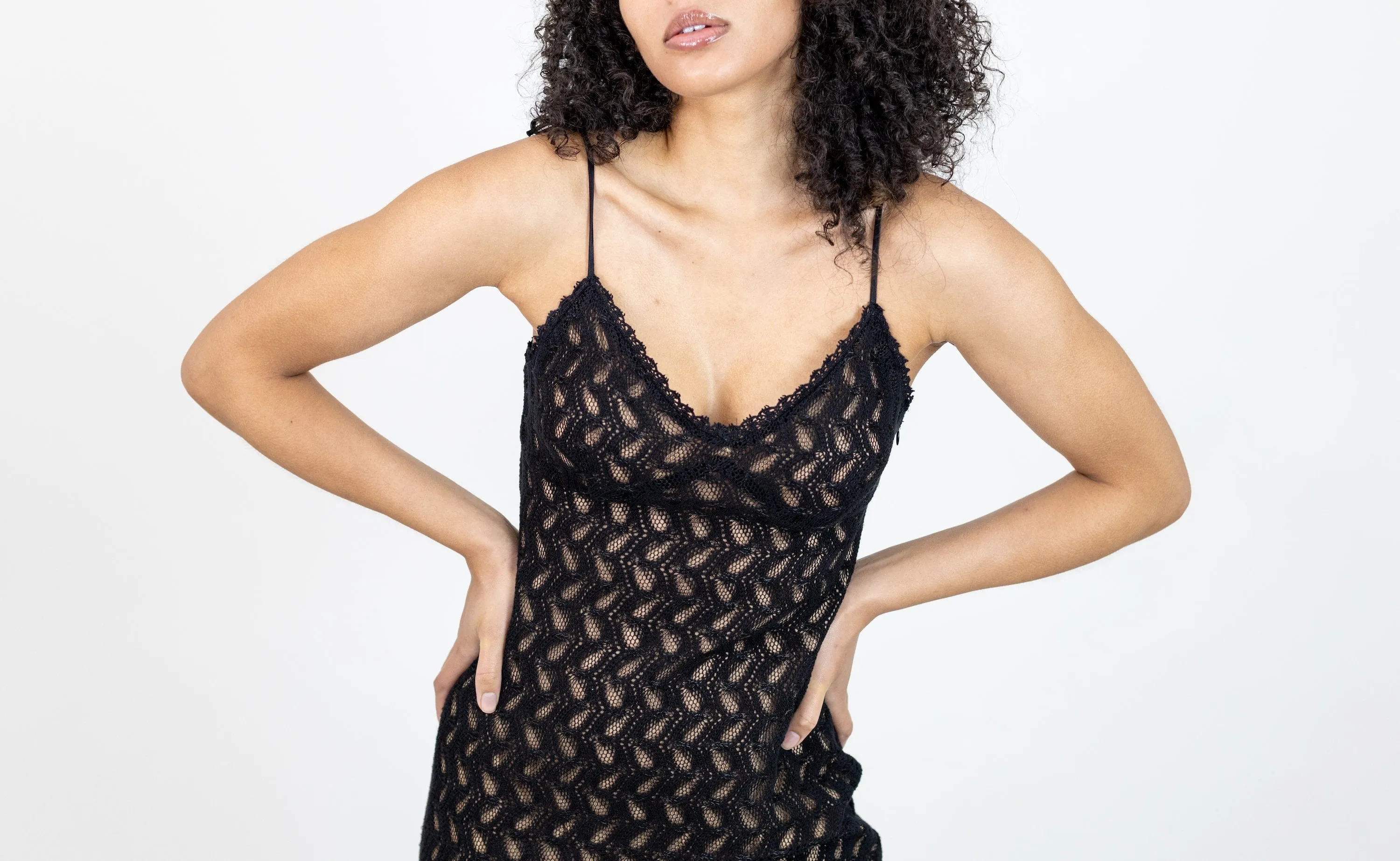 1990s Parallel crotchet lace slip dress