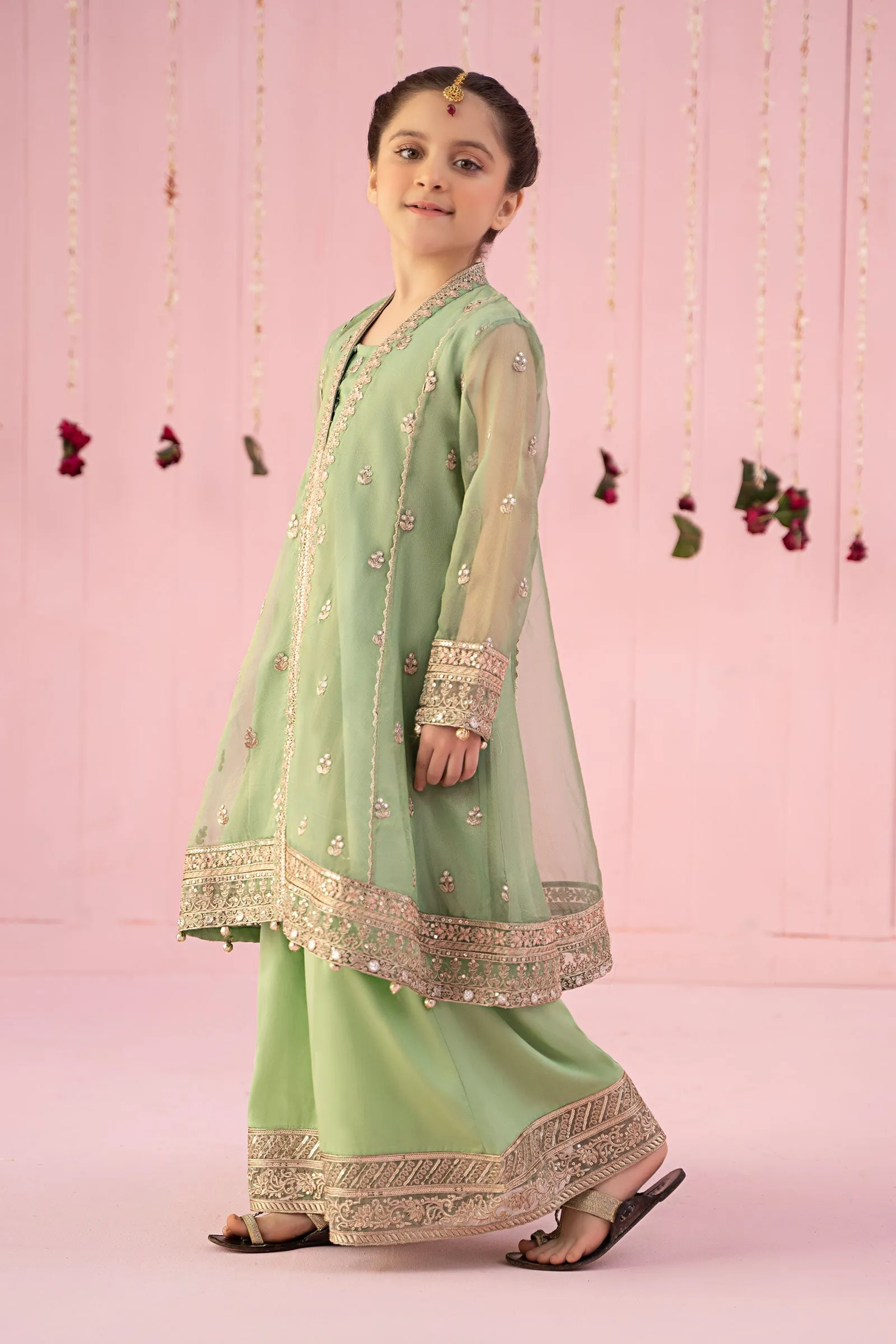 3 Piece Embroidered Zari Line Organza Suit | MKS-EF24-36