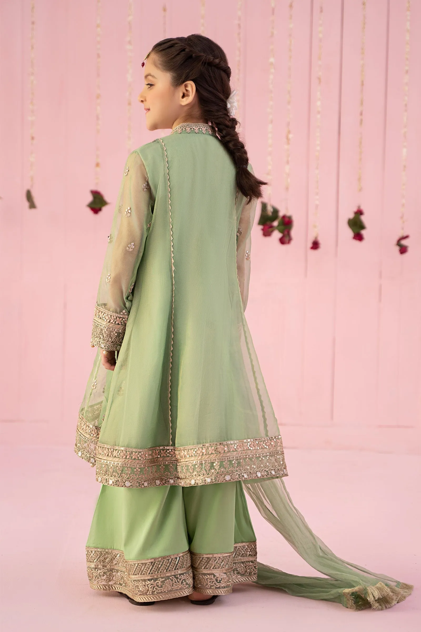 3 Piece Embroidered Zari Line Organza Suit | MKS-EF24-36