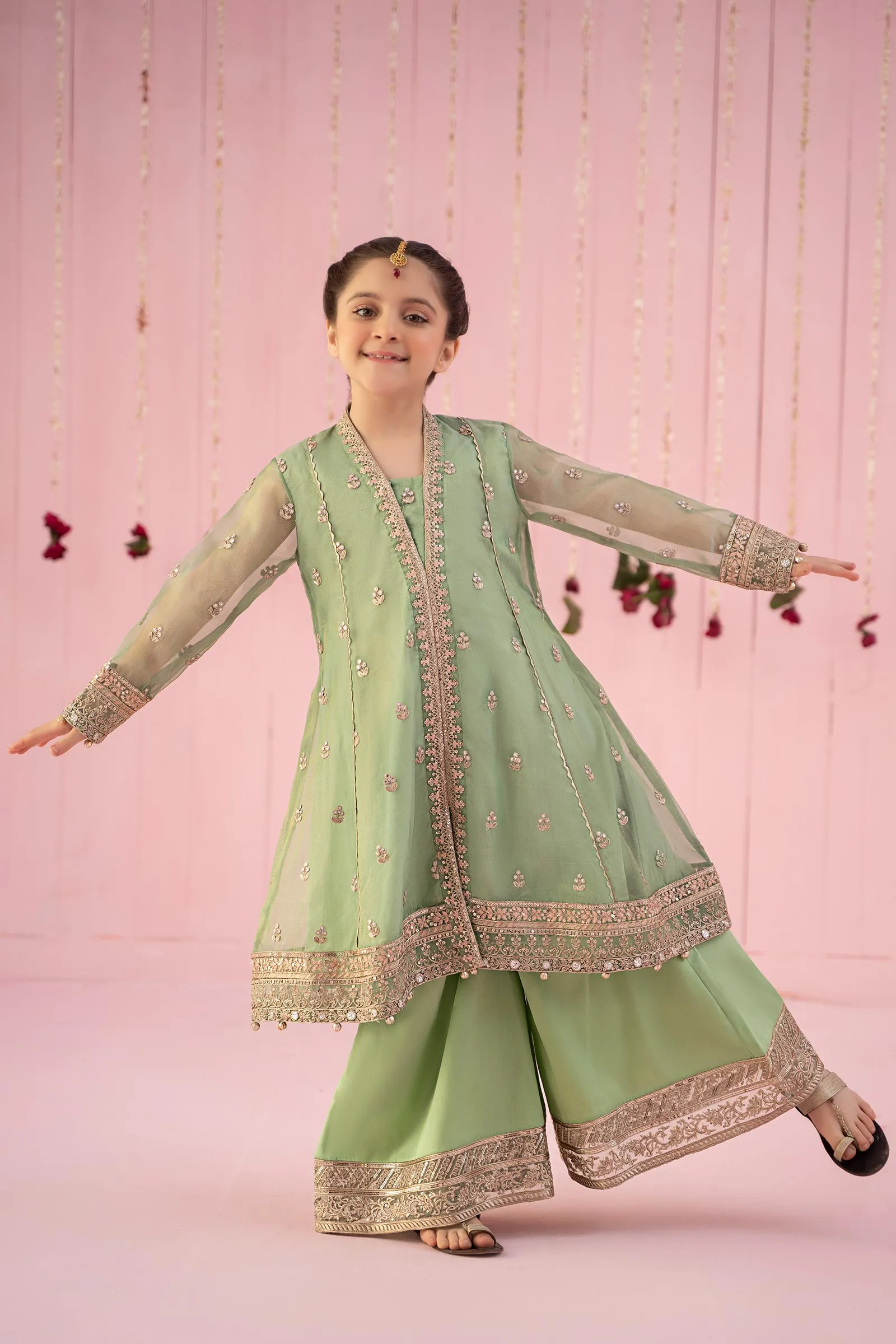 3 Piece Embroidered Zari Line Organza Suit | MKS-EF24-36