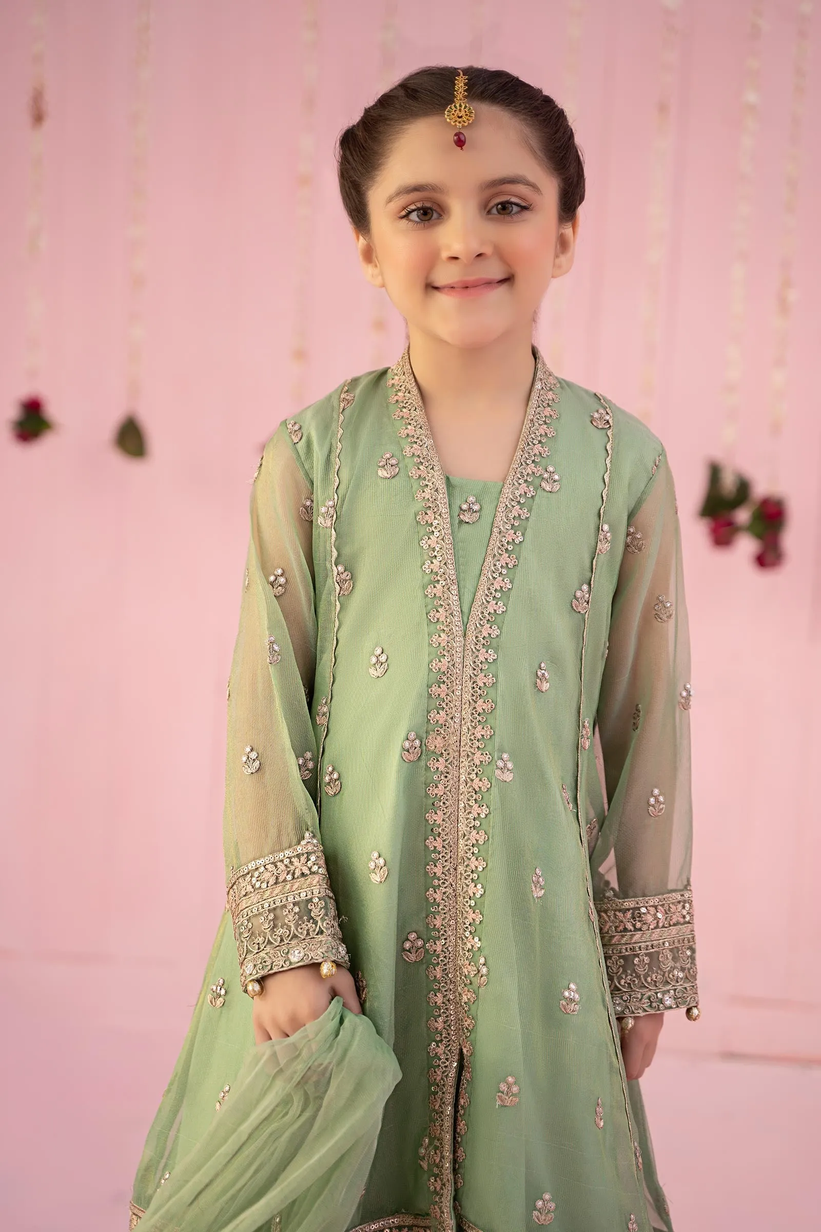 3 Piece Embroidered Zari Line Organza Suit | MKS-EF24-36