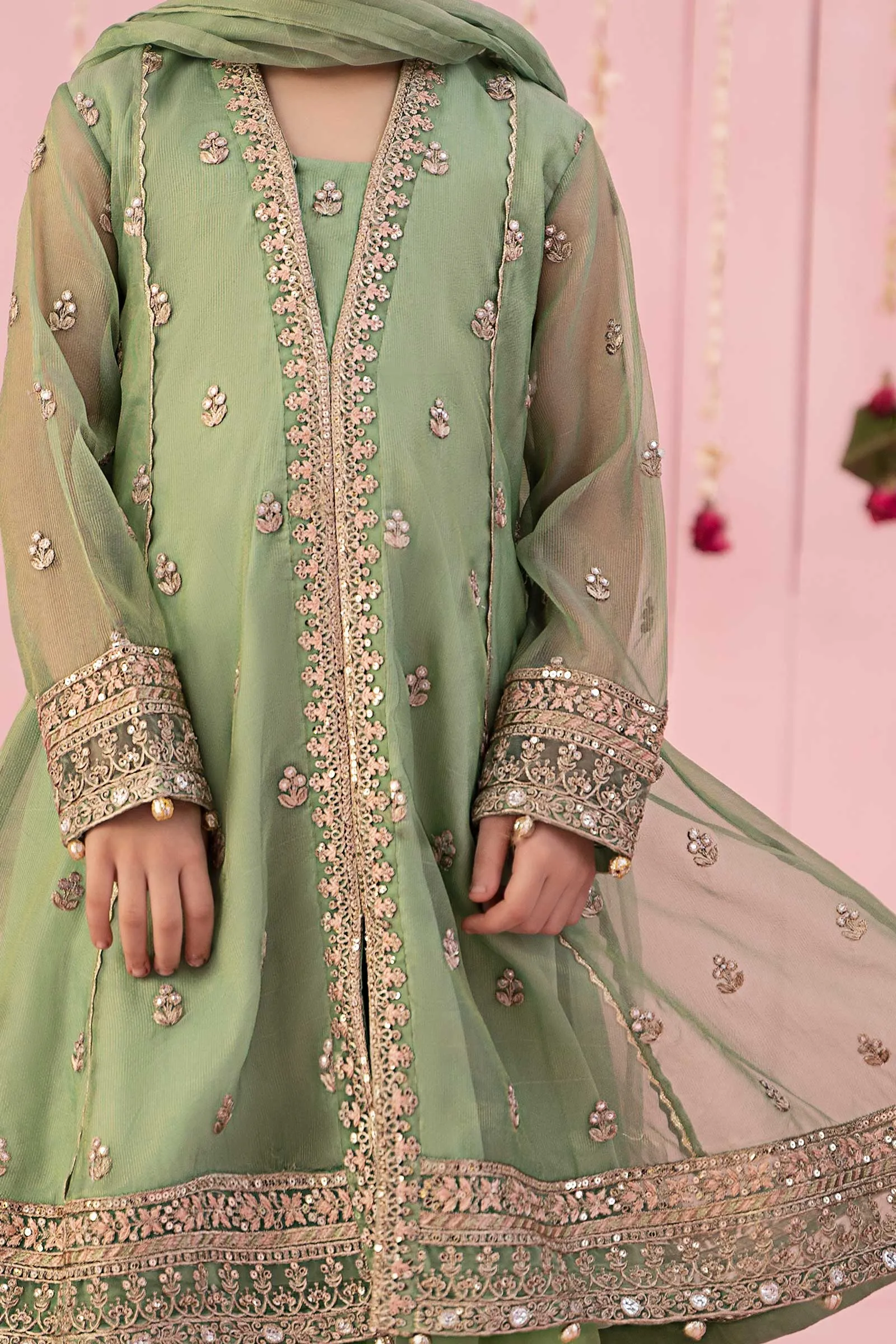 3 Piece Embroidered Zari Line Organza Suit | MKS-EF24-36