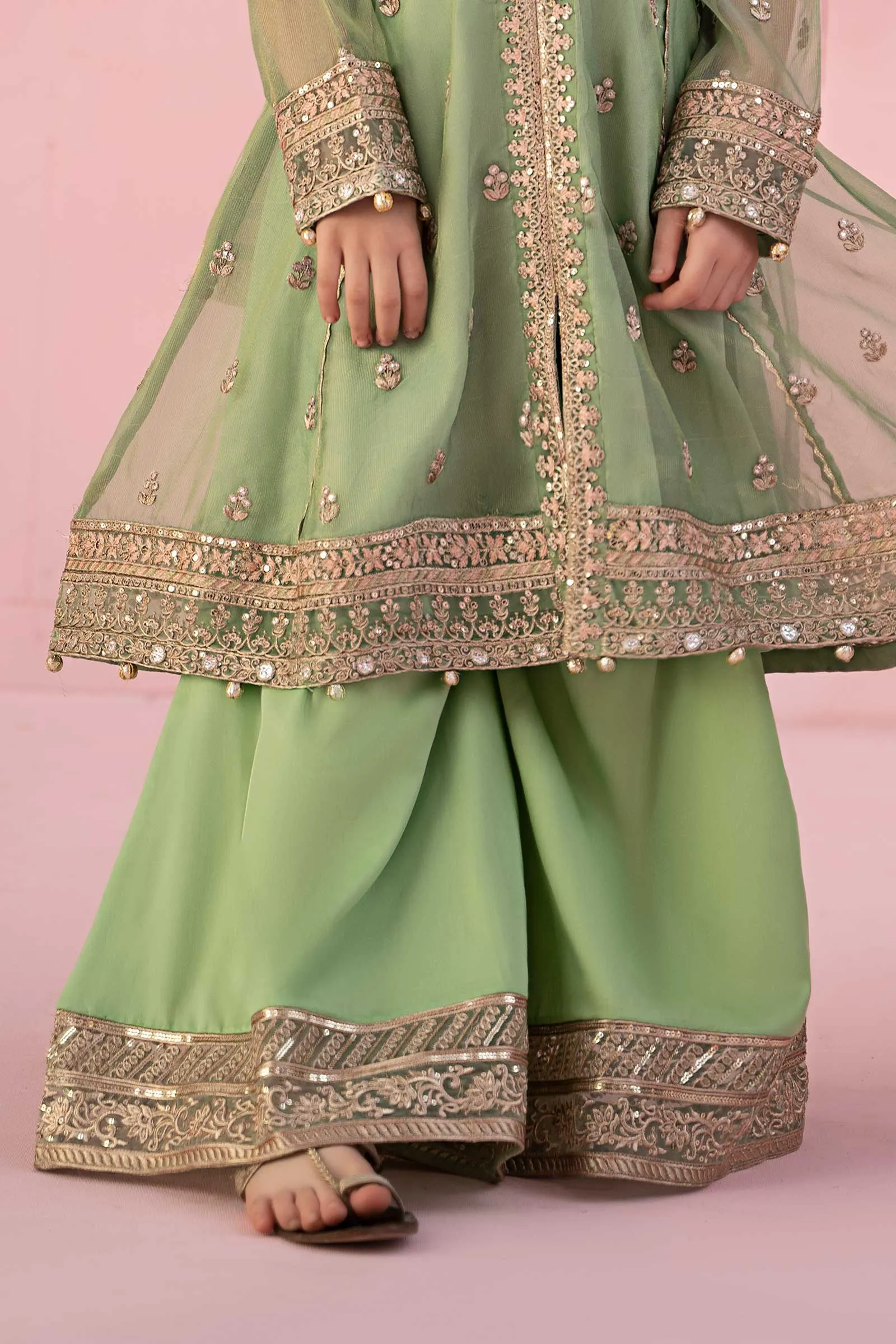 3 Piece Embroidered Zari Line Organza Suit | MKS-EF24-36