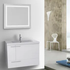 31 Inch Larch Canapa Bathroom Vanity with Fitted Ceramic Sink, Wall Mounted, Lighted Mirror Included