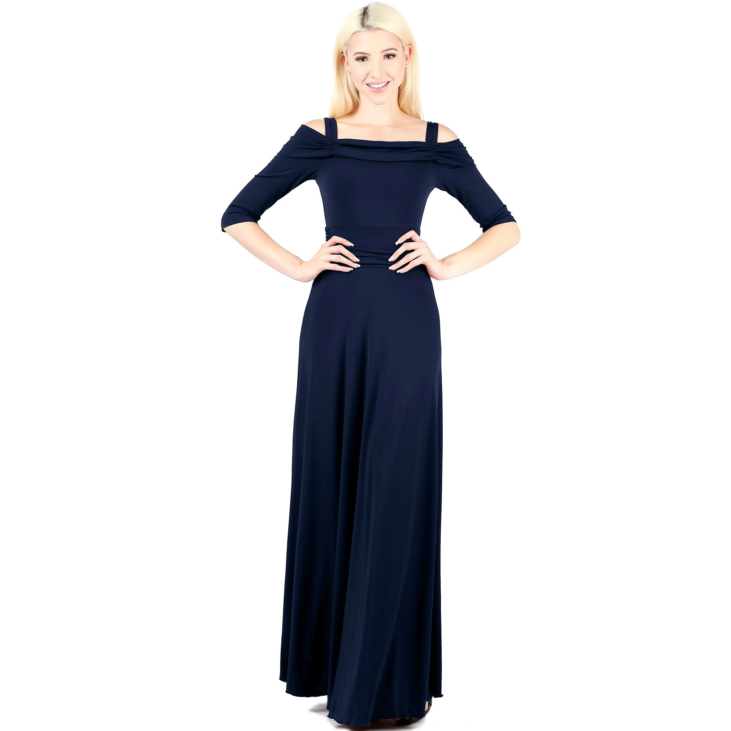 3/4 Sleeve Slip On Lined Off Shoulder Formal Dress