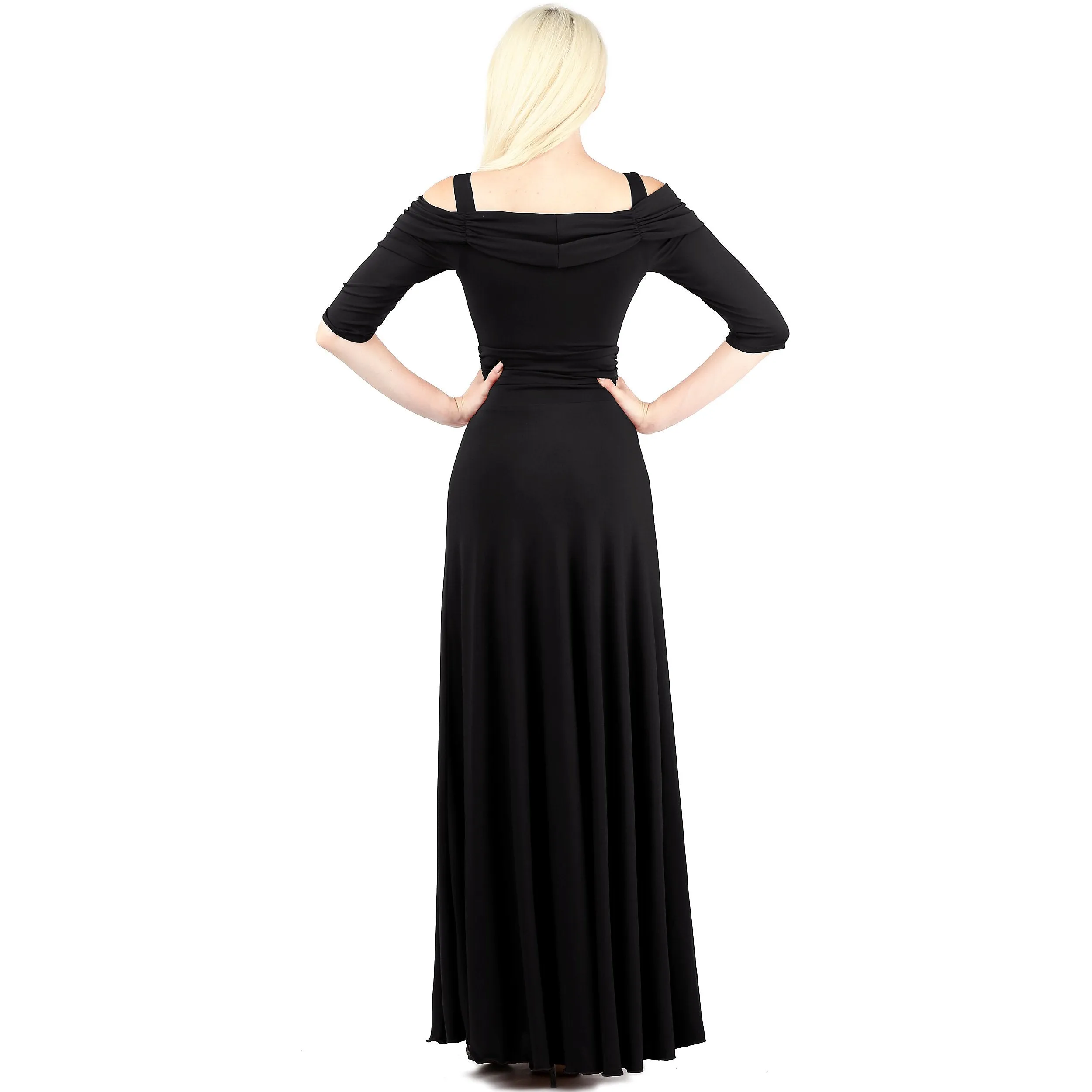 3/4 Sleeve Slip On Lined Off Shoulder Formal Dress