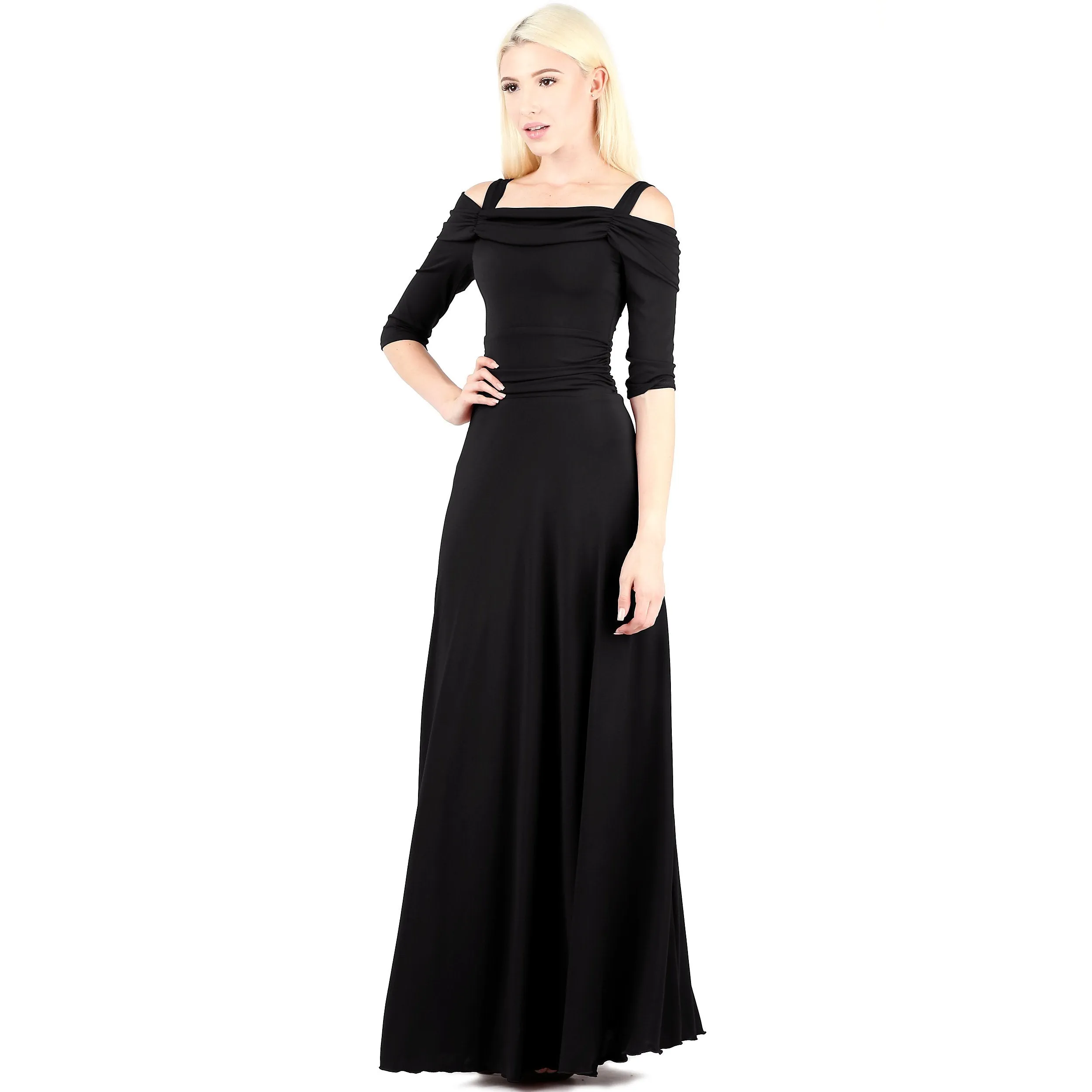 3/4 Sleeve Slip On Lined Off Shoulder Formal Dress