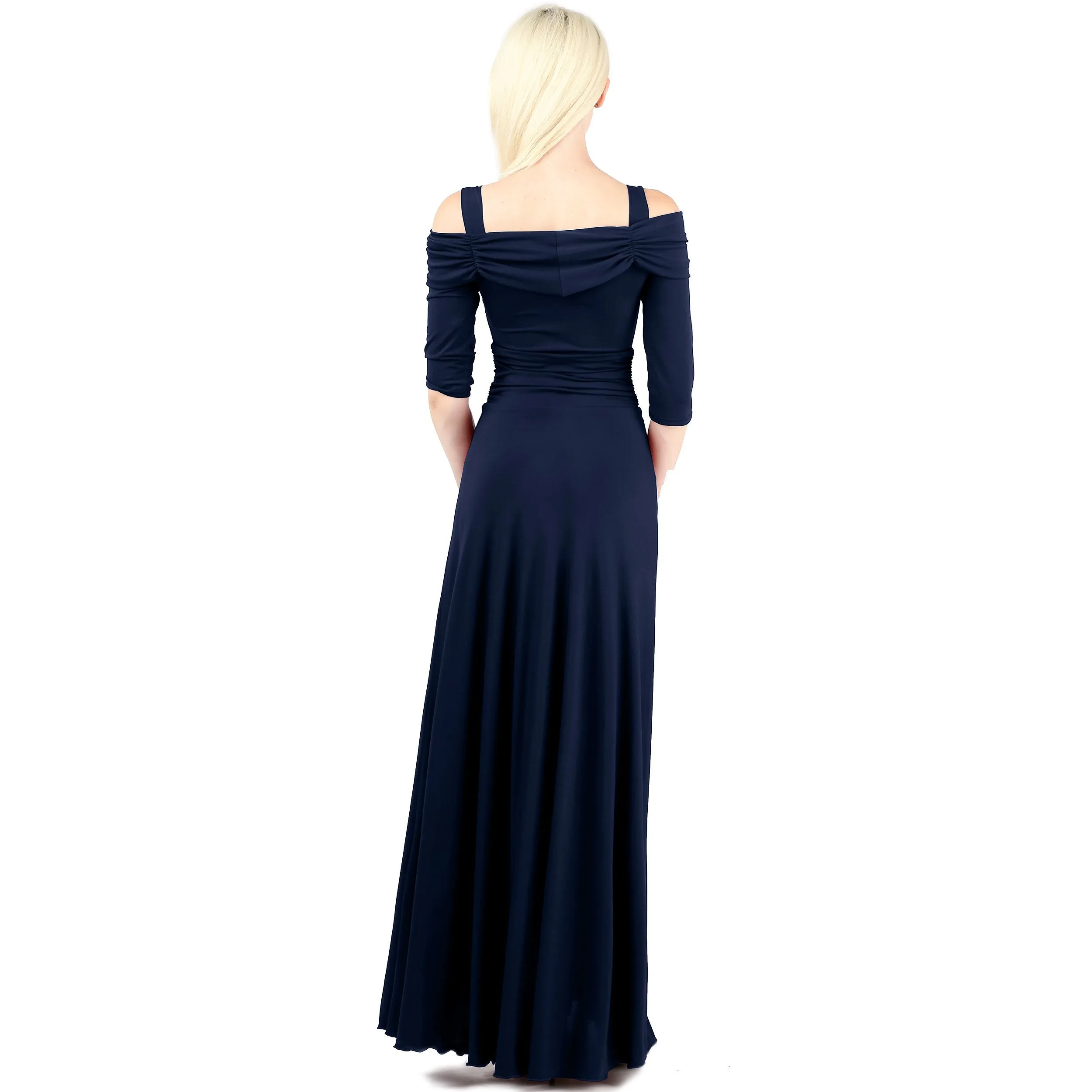 3/4 Sleeve Slip On Lined Off Shoulder Formal Dress