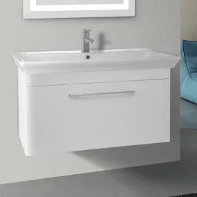 38 Inch Wall Mounted White Vanity Cabinet With Fitted Sink