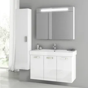 39 Inch Glossy White Bathroom Vanity Set