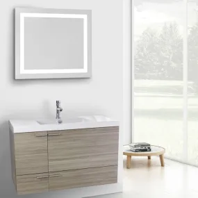 39 Inch Larch Canapa Bathroom Vanity with Fitted Ceramic Sink, Wall Mounted, Lighted Mirror Included