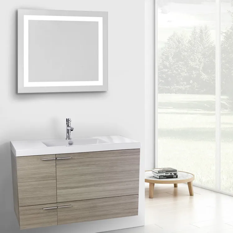 39 Inch Larch Canapa Bathroom Vanity with Fitted Ceramic Sink, Wall Mounted, Lighted Mirror Included