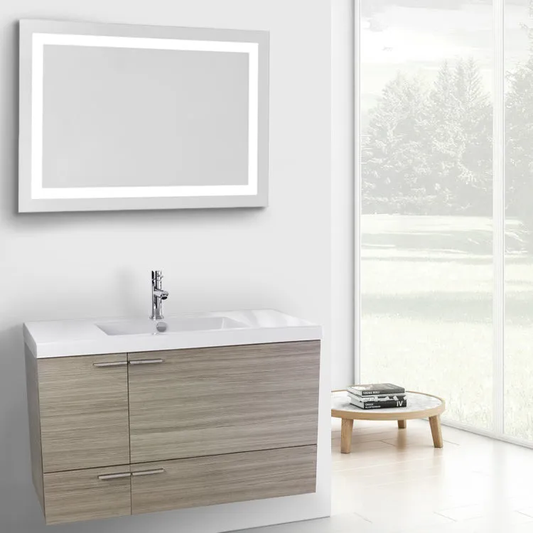 39 Inch Larch Canapa Bathroom Vanity with Fitted Ceramic Sink, Wall Mounted, Lighted Mirror Included