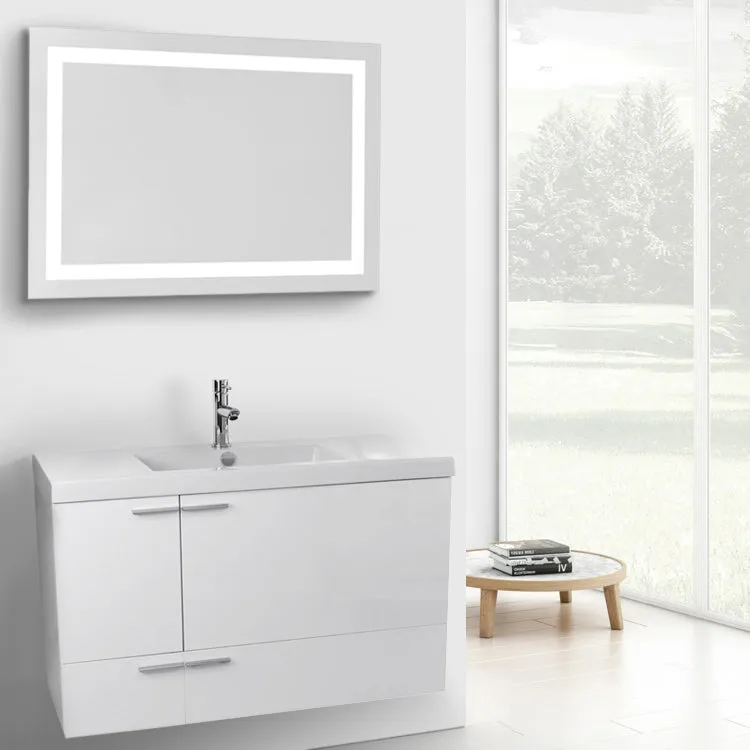 39 Inch Larch Canapa Bathroom Vanity with Fitted Ceramic Sink, Wall Mounted, Lighted Mirror Included