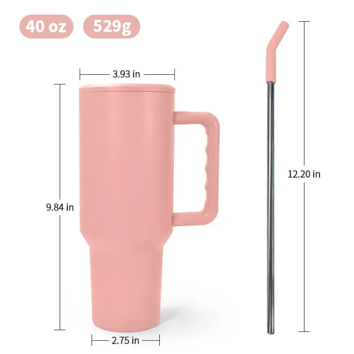 40oz Matte Sublimation Tumblers With Handle & Straw | Silicone Straw | 40 oz Tumbler