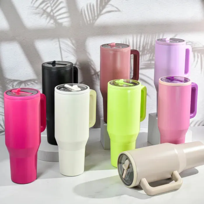 40OZ Powder Coated Tumblers With Flip Straw | Spill Proof | 40oz Tumbler