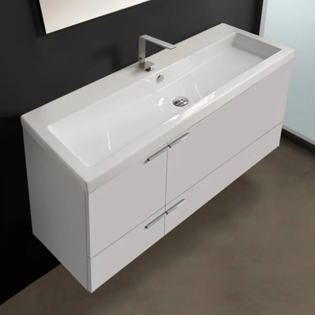 47 Inch Glossy White Bathroom Vanity Set, Large Basin Sink