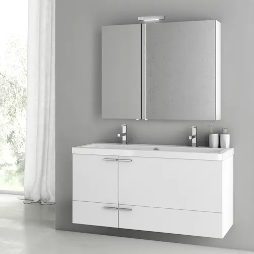 47 Inch Glossy White Bathroom Vanity Set