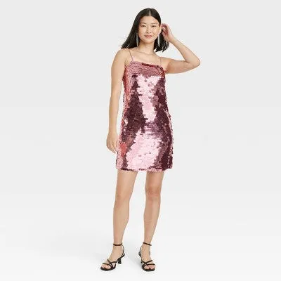 A New Day Women's Paillette Mini Evening Party Shift Slip Sequin Dress