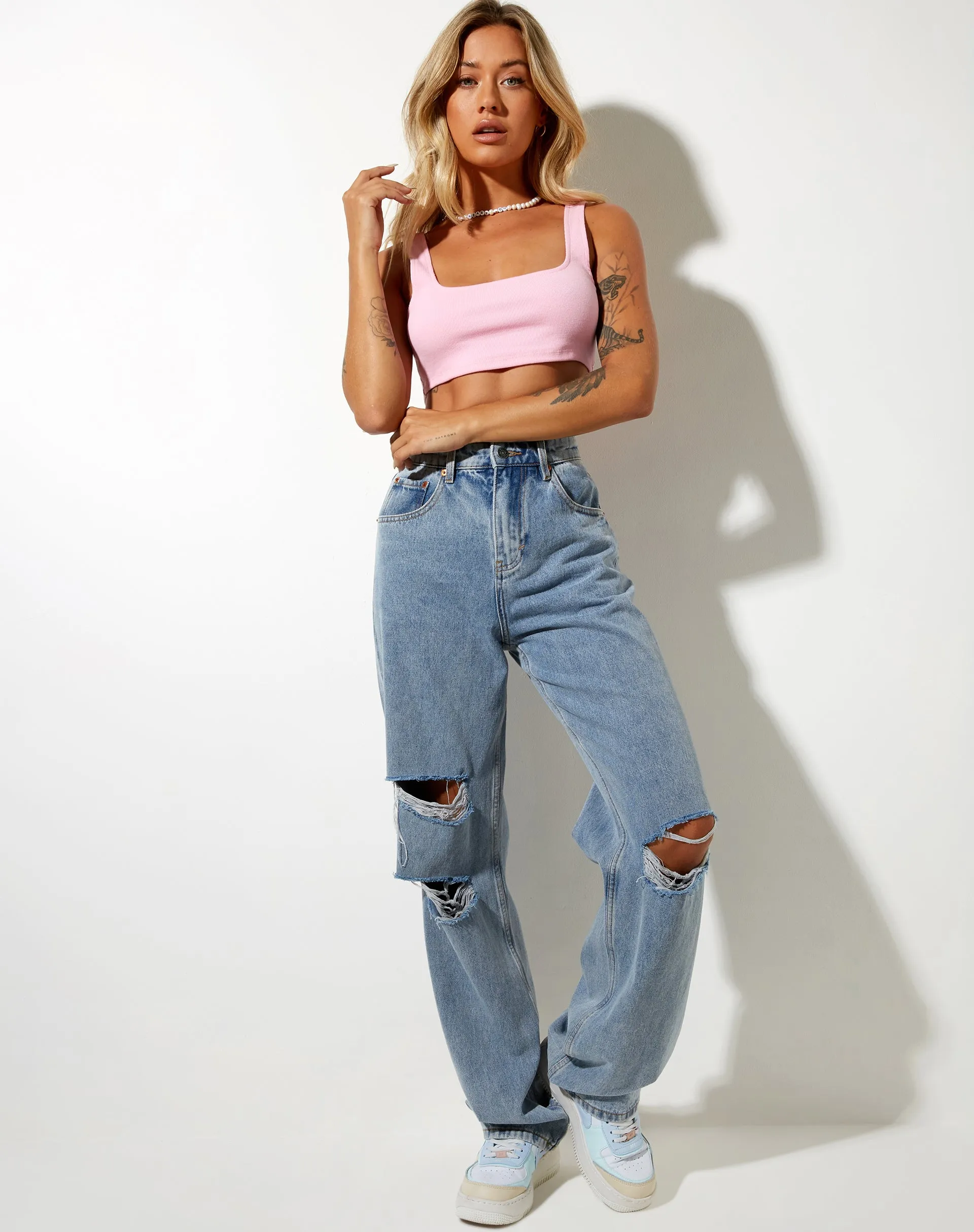 Adela Crop Top in Rib Baby Pink