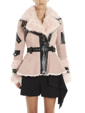 Alexander McQueen Belted Shearling Trim Biker Jacket