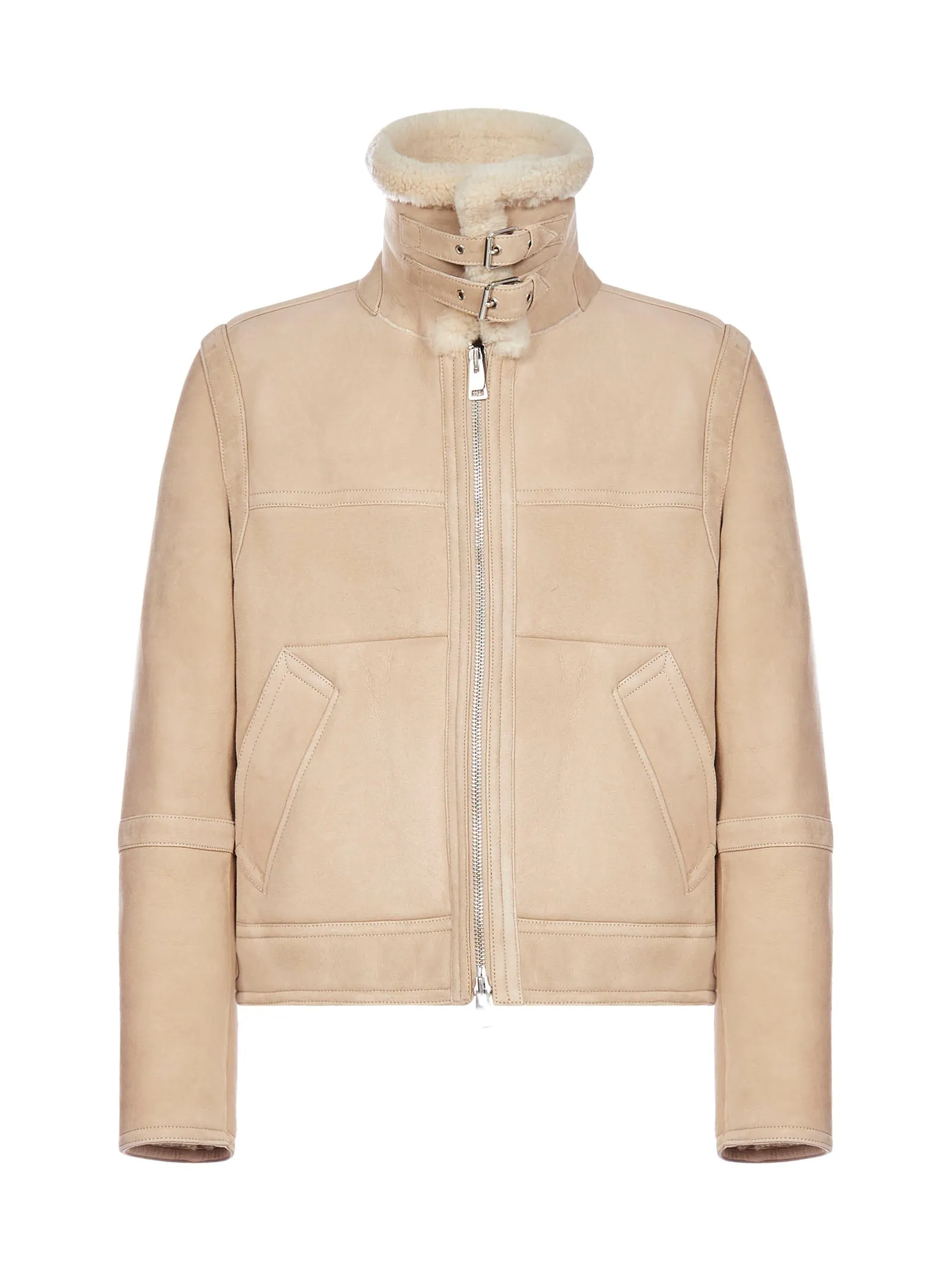 AMI Front-Zip Shearling Collar Jacket