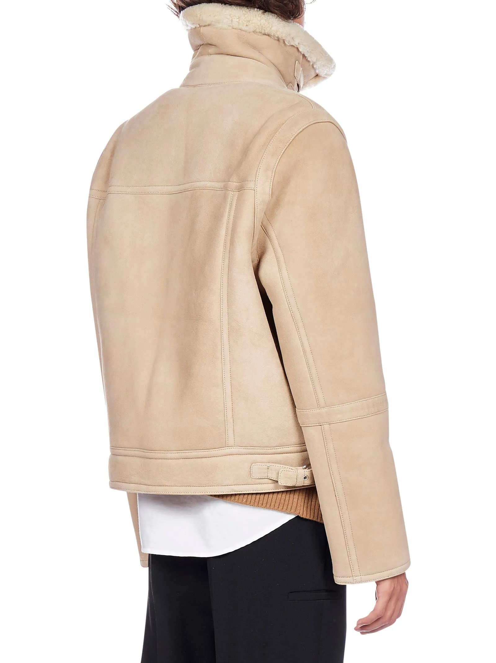 AMI Front-Zip Shearling Collar Jacket