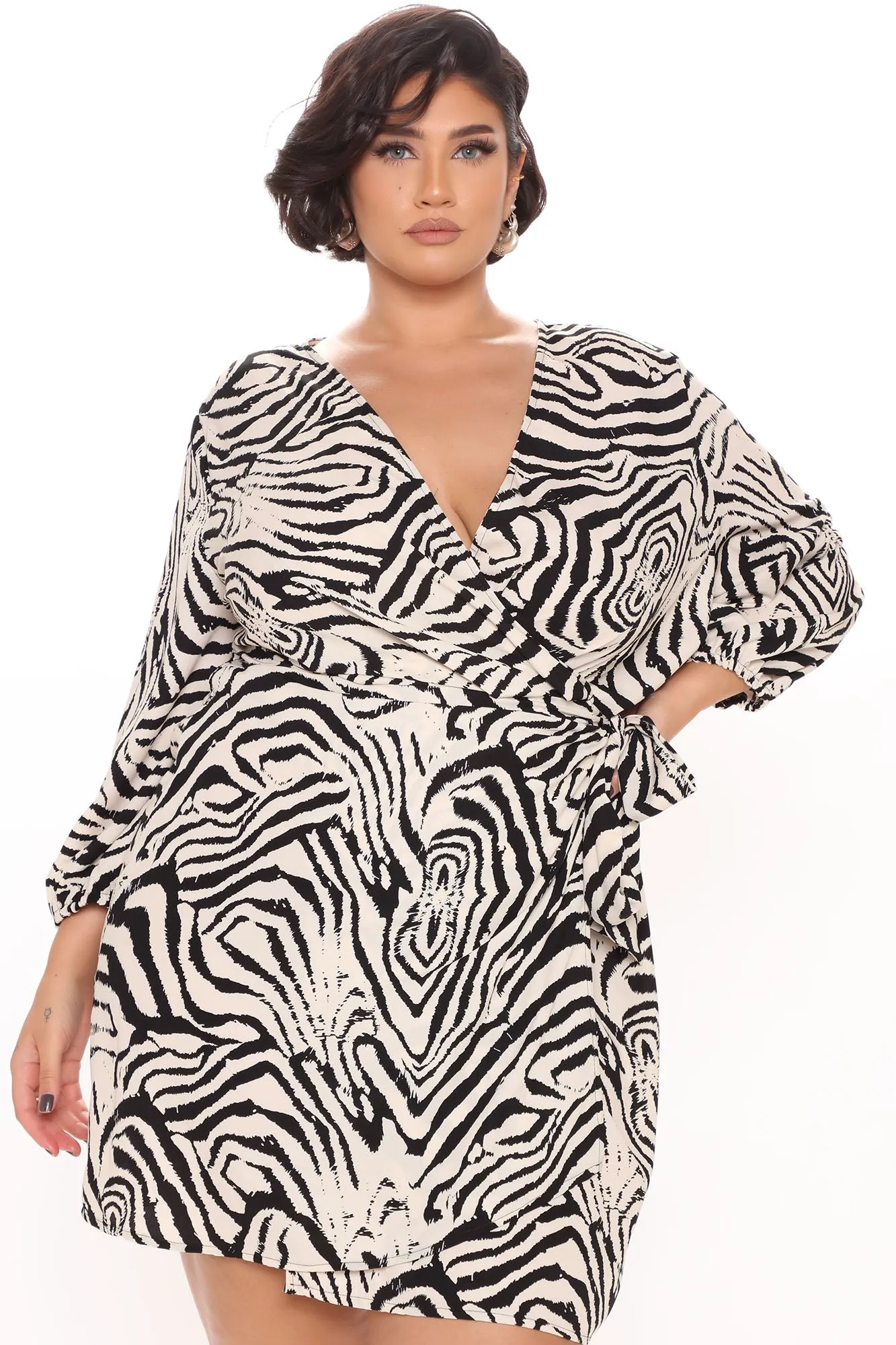 Animal Behavior Mini Wrap Dress - Black/White