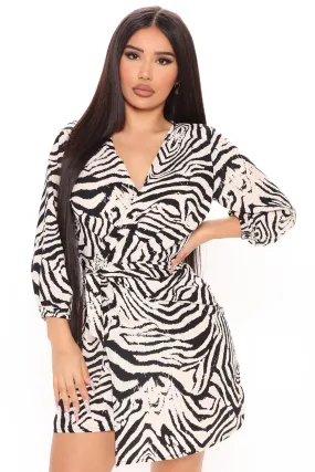 Animal Behavior Mini Wrap Dress - Black/White