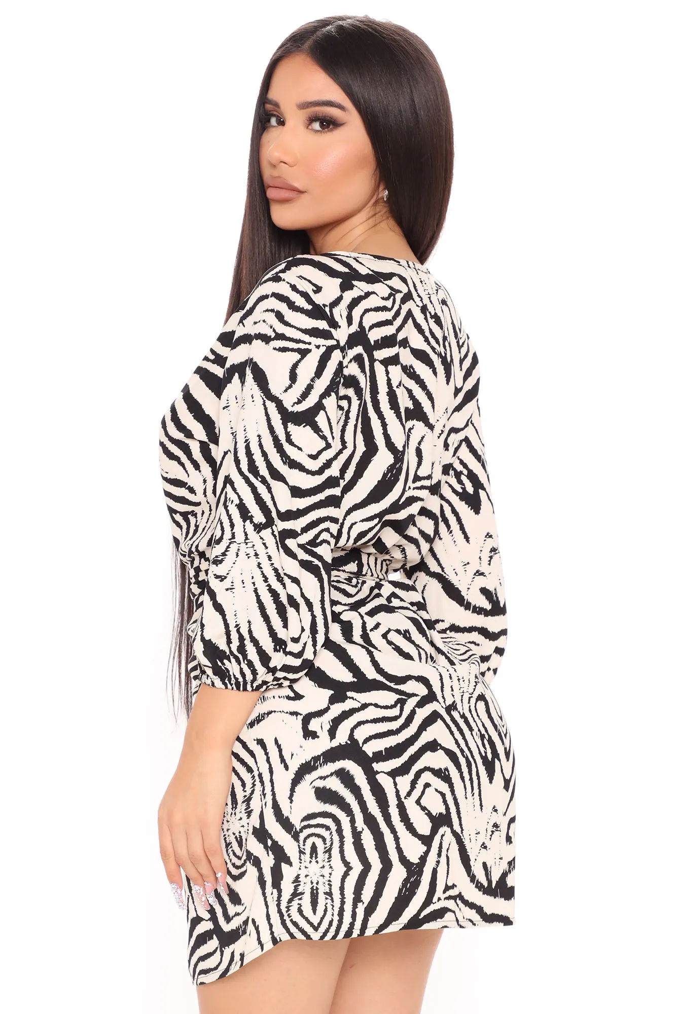 Animal Behavior Mini Wrap Dress - Black/White