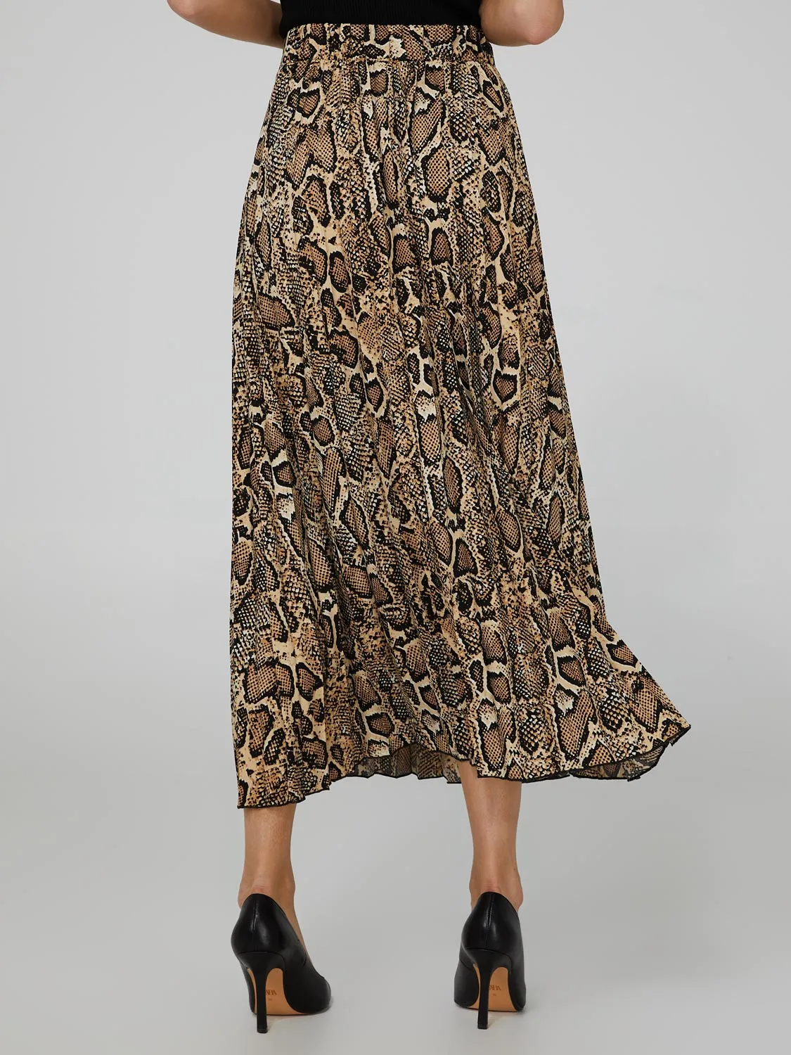 Animal Print Pleated Skirt