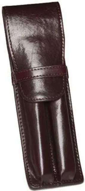 Aston Leather 2 Pen Holder Brown