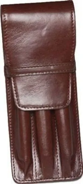 Aston Leather 3 Pen Holder Brown