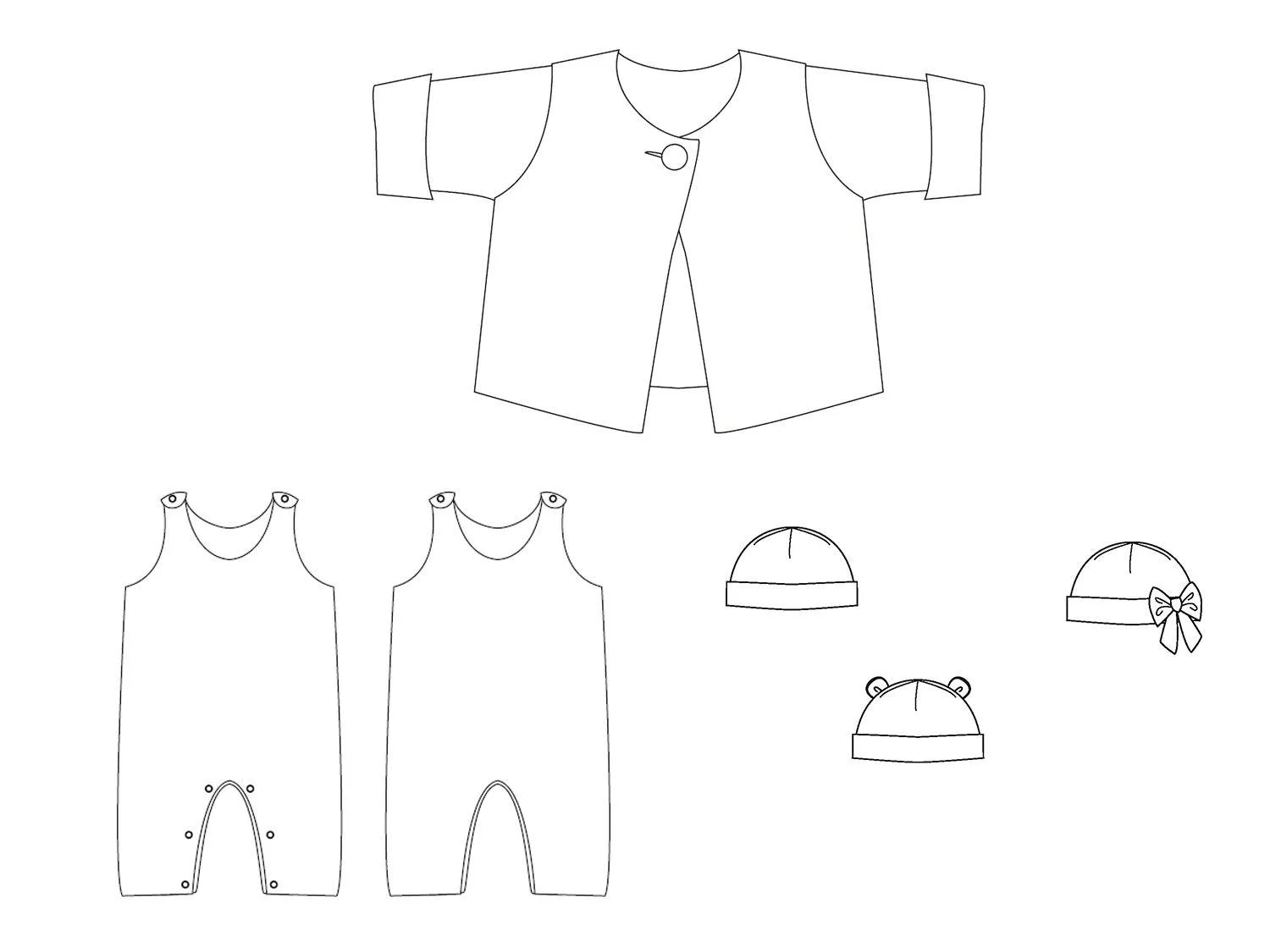 Baby outfit patterns for jacket, overall and beanie Ebook PDF