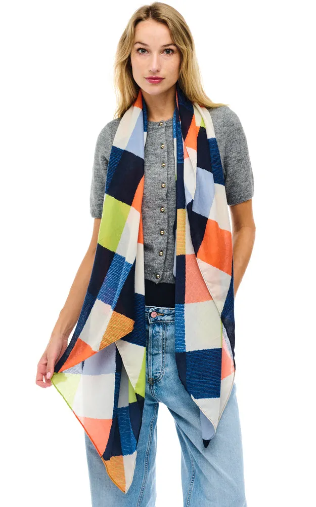 BASC3502 BLOCK PATTERN LIGHT WEIGHT OBLONG SCARF