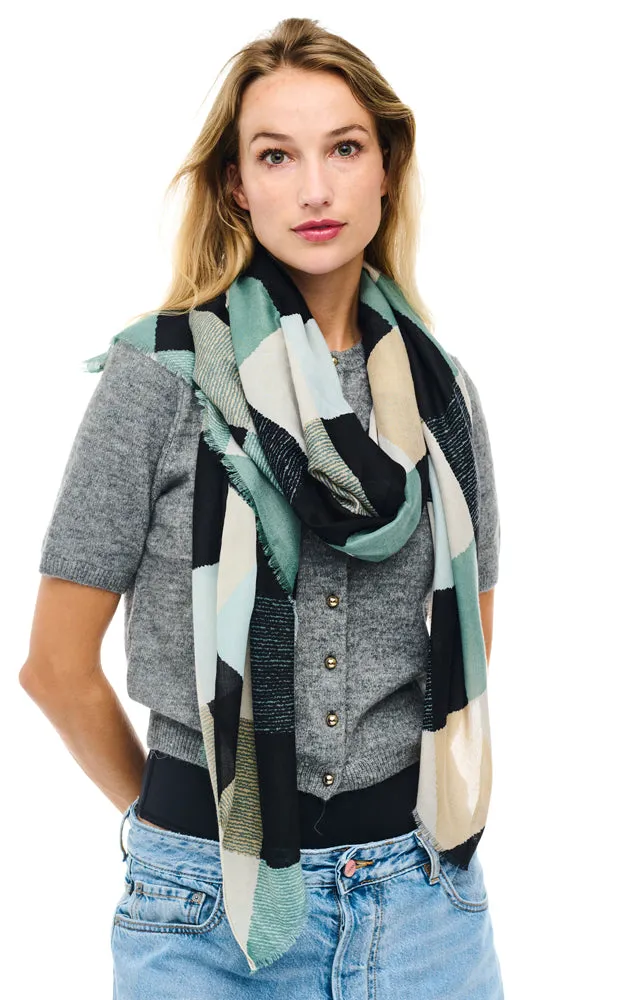 BASC3502 BLOCK PATTERN LIGHT WEIGHT OBLONG SCARF