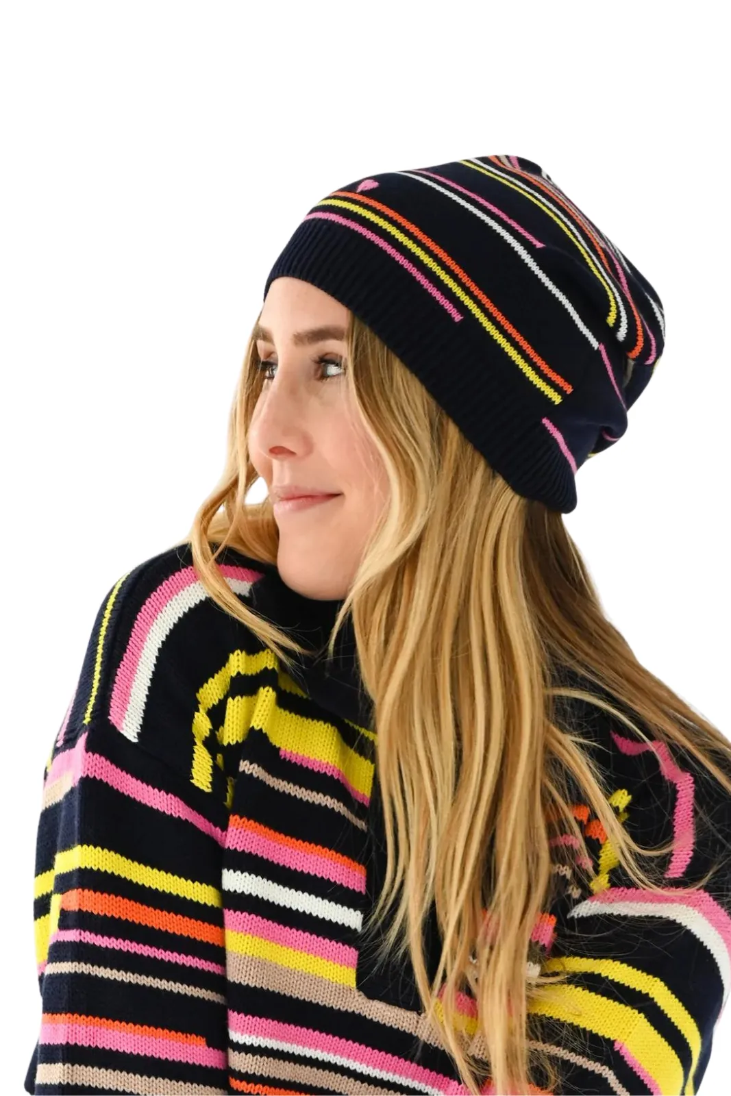 Beanie Hat Edited Stripe, Indigo