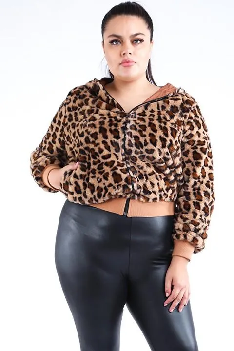 Been Hot Cheetah Faux Fur Bomber Jacket With Hood