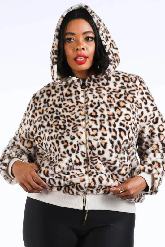 Been Hot Cheetah Faux Fur Bomber Jacket With Hood