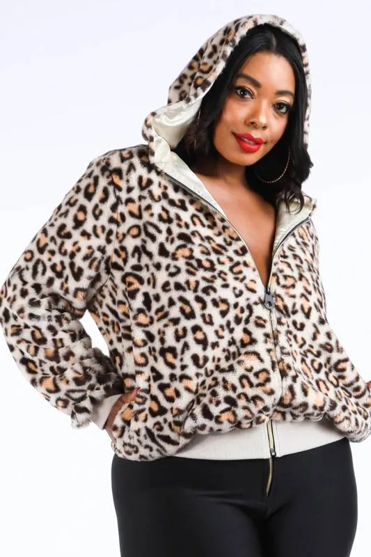 Been Hot Cheetah Faux Fur Bomber Jacket With Hood