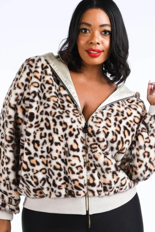 Been Hot Cheetah Faux Fur Bomber Jacket With Hood