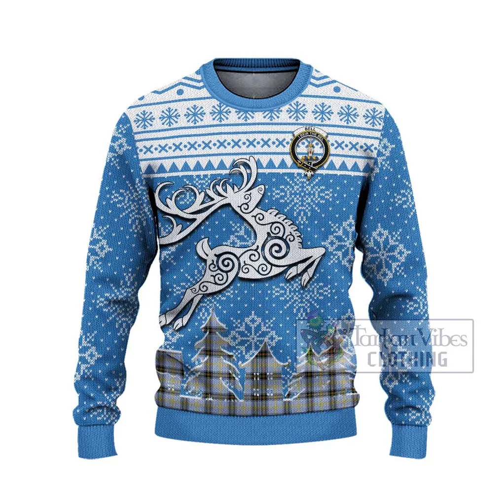 Bell Clan Christmas Ugly Sweater with Tartan and Celtic Reindeer Style